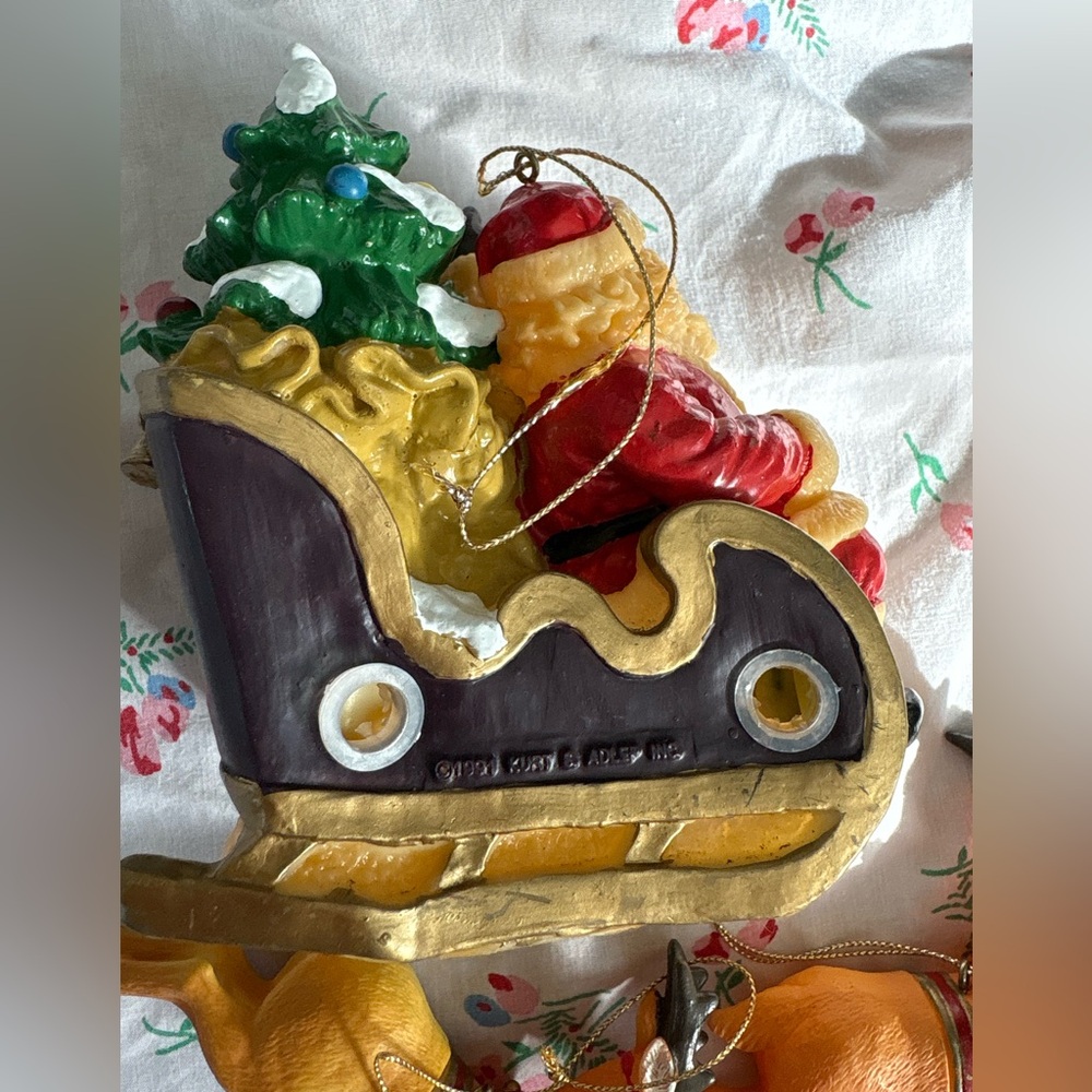 Vintage🍋Reindeer and Santa Sleigh Ornaments Set - Picture 3 of 6